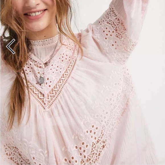Free people] Cream Crochet lace ribbon Victorian style Oversized Blouse Top - Picture 2 of 14